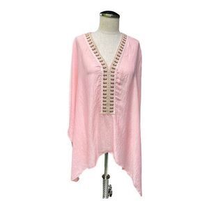 Anthropologie Bohemian Floreat June Embroidered Pink Poncho Top One Size